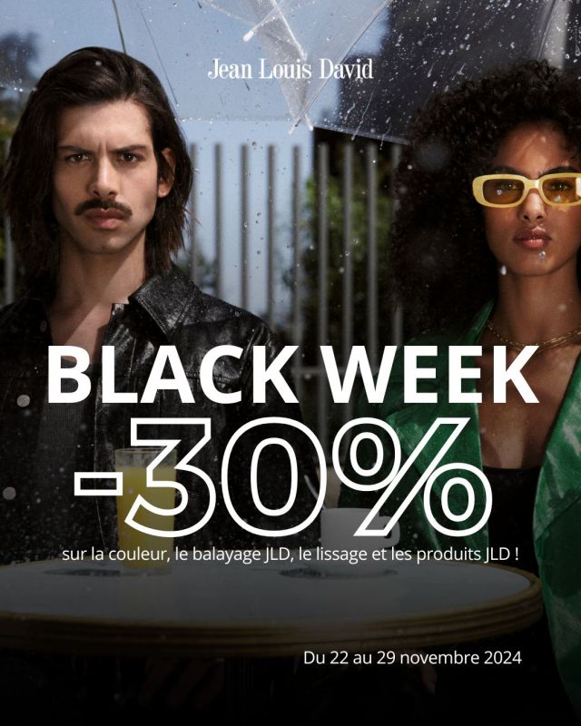 BLACK WEEK : Faites la différence avec Jean Louis David !⚡

Du 22 au 29 novembre, Jean Louis David Marseille vous propose une offre exceptionnelle pour transformer ou sublimer vos cheveux à prix irrésistibles. À l'occasion de la Black Week, profitez de -30% sur toutes nos prestations techniques : couleur, balayage JLD et lissage, pour des résultats professionnels qui reflètent votre personnalité.

Ce n'est pas tout : retrouvez également -30% sur nos produits Jean Louis David à la vente. Une opportunité idéale pour prolonger l'éclat de votre coiffure avec des soins de qualité professionnelle directement chez vous.

Que ce soit pour un changement audacieux ou pour entretenir votre style, nos experts sont prêts à révéler toute la beauté de vos cheveux.

📅 Offre valable du 22 au 29 novembre 2024

Dans nos 4 salons à Marseille :
📍22 bis avenue du Prado
📍148 rue de Rome
📍82 rue Paradis
📍Centre commercial Printemps La Valentine

Réservez vite votre rendez-vous : 📞04 87 33 04 40 🌐maison-lvm.fr
Faites-vous plaisir et vivez une expérience unique avec Jean Louis David !

 #coiffeurmarseille #offreblackfriday #BlackFriday #offre #jeanlouisdavidmarseille #marseille #JLDaddict #PrendreSoinDeSoi #salondecoiffuremarseille #JeanLouisDavidMarseille #lissage #balayage #couleur #JLDMarseille